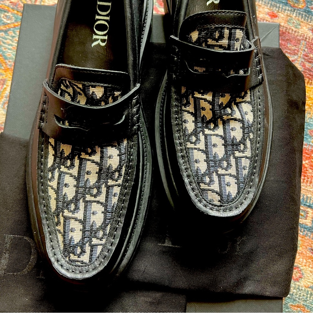 Dior Monogram Black and Cream Slip-On Loafers